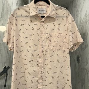 Men’s off-white Corridor NYC short sleeve button down shirt.